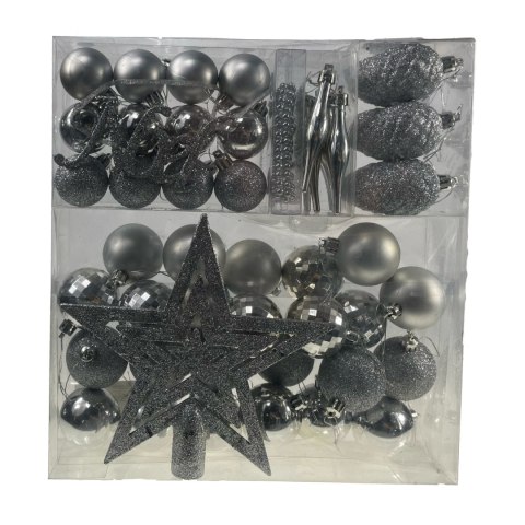 Ozdoby bożonarodzeniowe kpl 32 szt ZESTAW NA CHOINKĘ srebrny
