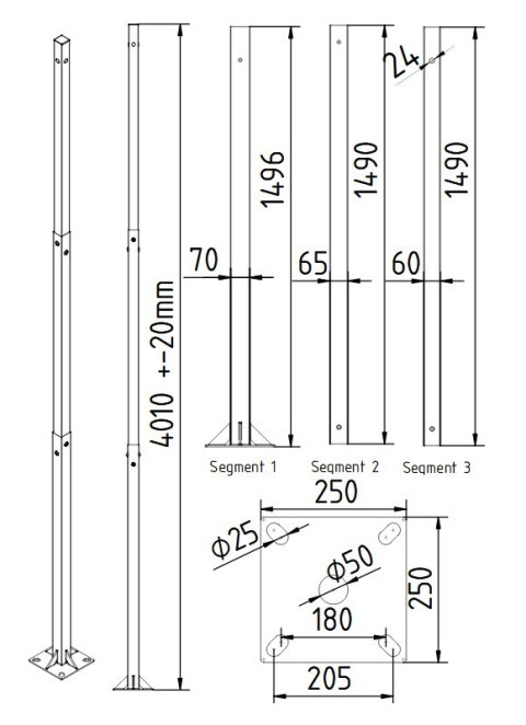 SŁUP TELETECHNICZNY 4 m STT-60-70/4M
