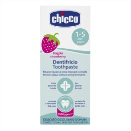 CHICCO Pasta z fluorem dla dzieci 12M+, smak truskawkowy z biowapniem i ksylitolem