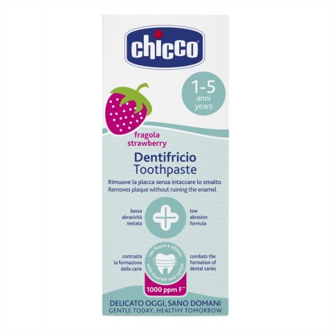 CHICCO Pasta z fluorem dla dzieci 12M+, smak truskawkowy z biowapniem i ksylitolem