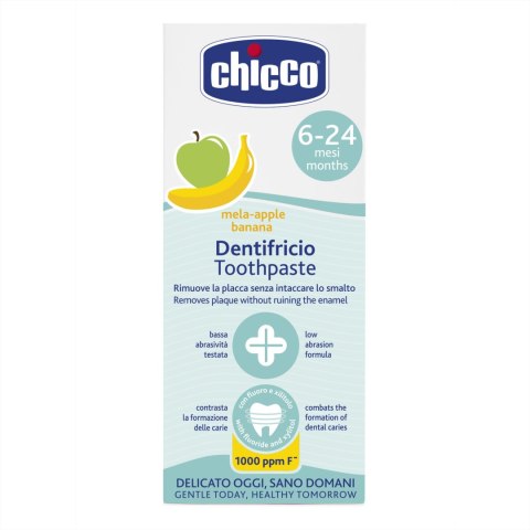 CHICCO Pasta z fluorem dla dzieci 6M+, smak jabłkowo-bananowy z ksylitolem
