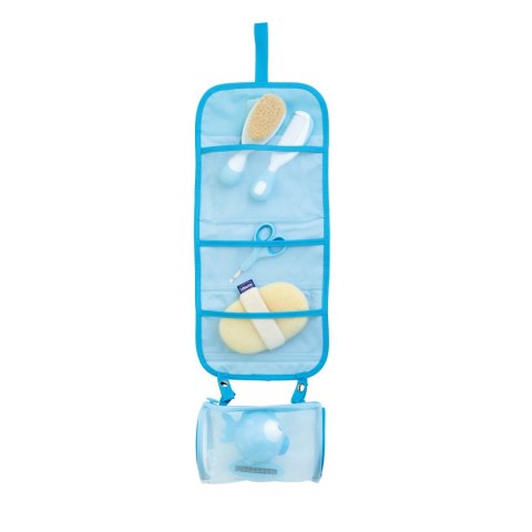 CHICCO 0M+ Zestaw kąpielowy w etui, niebieski, szczotka, gąbka, termometr
