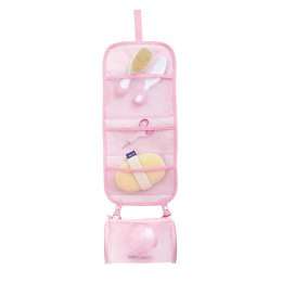 CHICCO 0M+ Zestaw kąpielowy w etui, różowy, szczotka, gąbka, termometr