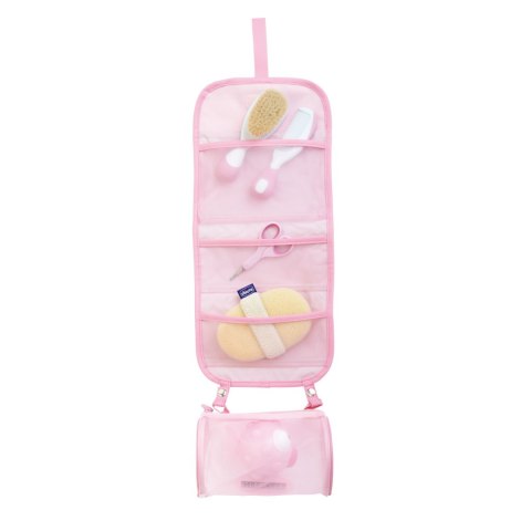 CHICCO 0M+ Zestaw kąpielowy w etui, różowy, szczotka, gąbka, termometr