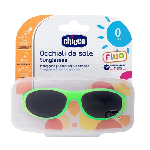 CHICCO FLUO 0M+ Okulary przeciwsłoneczne, zielone, ochrona UV, elastyczne oprawki