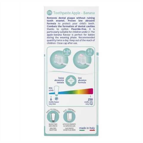 CHICCO 6M+ Pasta bez fluoru dla dzieci, jabłkowo-bananowa, z ksylitolem i biowapniem