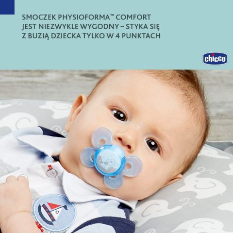 CHICCO PHYSIO COMFORT 6M+ NIEBIESKI Smoczek uspokajający silikonowy, 1 szt.