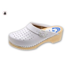 MEDIBUT ROZM. 47 Pantolety zdrowotne skórzane z paskiem na piętę, wzór 03AB