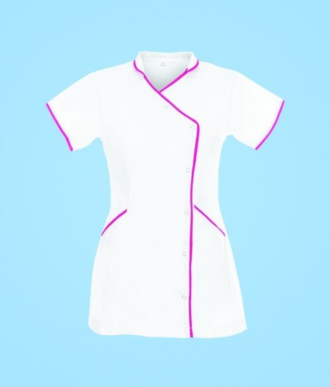 STELO ROZM. XXS Tunika asymetryczna ze stójką i lamówką czerwoną, TO88043/WHTT/XXS