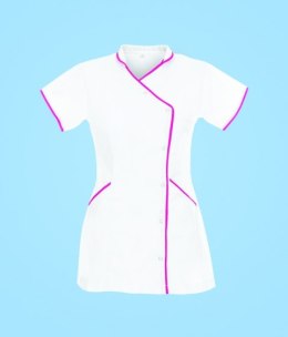 STELO ROZM. XS Tunika asymetryczna ze stójką i lamówką czerwoną, TO88043/WHTT/XS