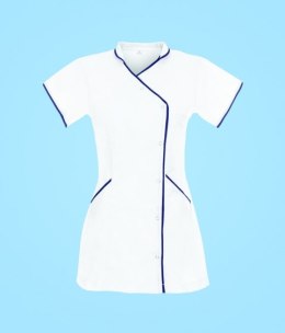 STELO ROZM. XL Tunika asymetryczna ze stójką i lamówką granatową, TO88041/WHTT/XL