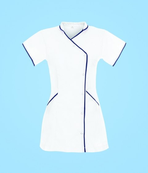 STELO ROZM. S Tunika asymetryczna ze stójką i lamówką granatową, TO88041/WHTT/S