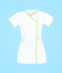 STELO ROZM. S Tunika asymetryczna ze stójką i lamówką seledynową, TO88042/WHTT/S