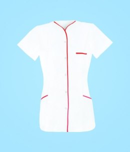 STELO ROZM. XXS Tunika medyczna rozpinana z lamówką czerwoną damska, TO88023/WHTT/XXS