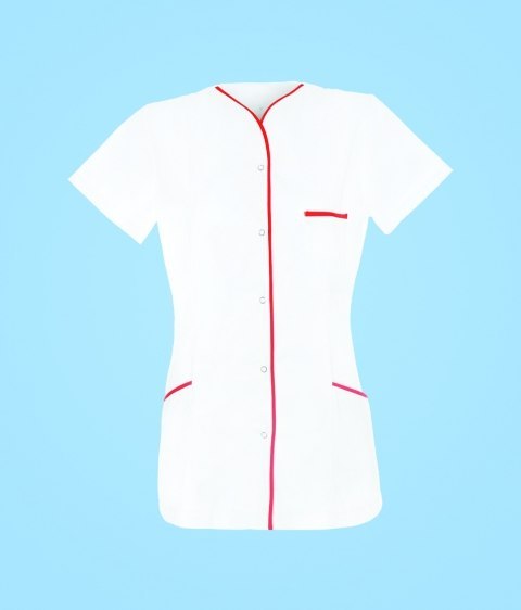 STELO ROZM. XXS Tunika medyczna rozpinana z lamówką czerwoną damska, TO88023/WHTT/XXS