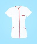 STELO ROZM. XS Tunika medyczna rozpinana z lamówką czerwoną damska, TO88023/WHTT/XS