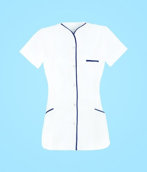 STELO ROZM. XXS Tunika medyczna rozpinana z lamówką granatową, TO88021/WHTT/XXS