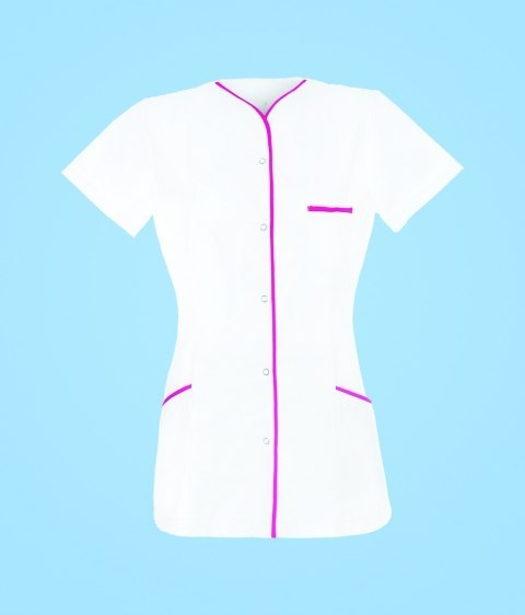 STELO ROZM. M Tunika medyczna rozpinana z lamówką różową damska, TO88024/WHTT/M