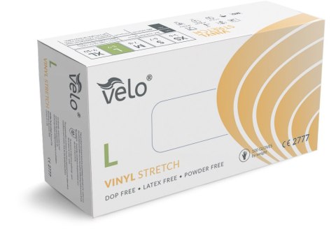 VELO L Rękawice winylowe bezpudrowe diagnostyczne, uniwersalne, 100 szt.