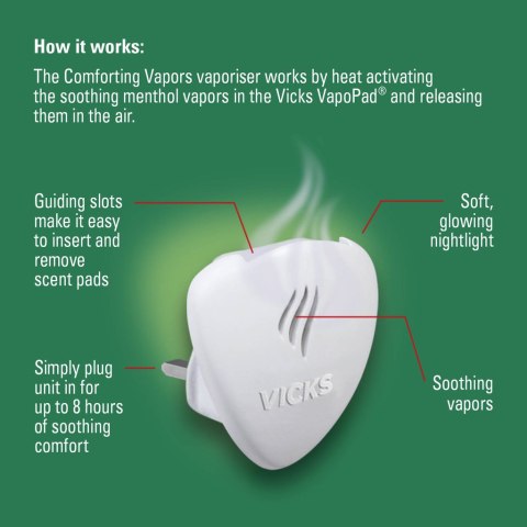 VICKS COMFORTING VAPORS Dyfuzor olejków eterycznych, do kontaktu, z funkcją lampki