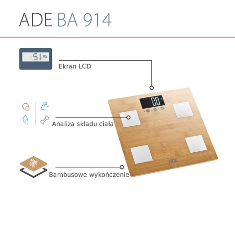 ADE BA914 BARBARA Waga cyfrowa bambusowa, analiza składu ciała i pamięć 10 osób