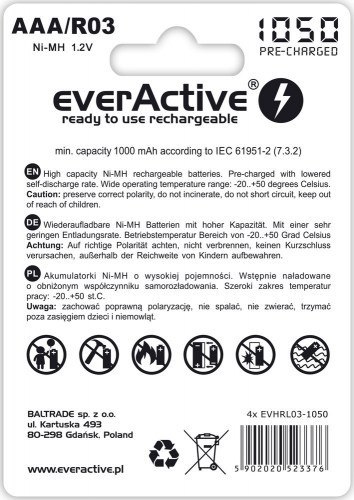 EVERACTIVE PROFESSIONAL LINE R03/AAA Akumulator Ni-MH 1050 mAh, 4 szt.