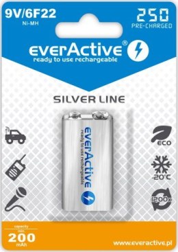 EVERACTIVE LINE 9V/6F22 SILVER Akumulator Ni-MH 250 mAh, ready to use, 1 szt.