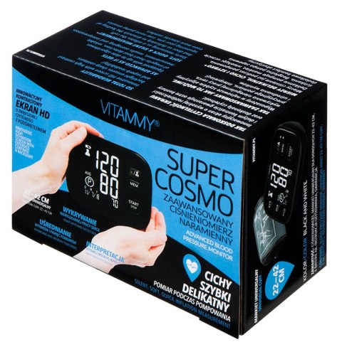 VITAMMY SUPER COSMO BLACK/WHITE Ciśnieniomierz naramienny z IHB i podświetleniem