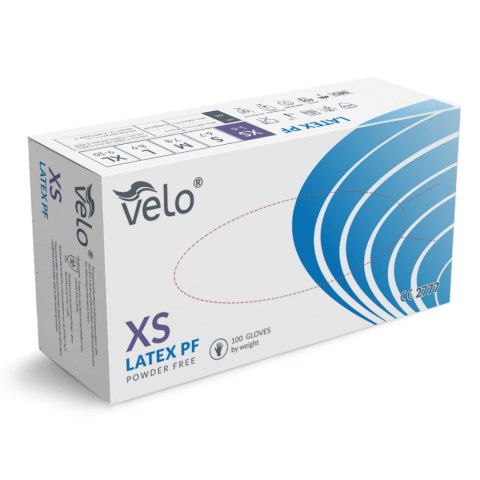 VELO LATEX PF XS Rękawice lateksowe bezpudrowe, niesterylne, 100 szt.