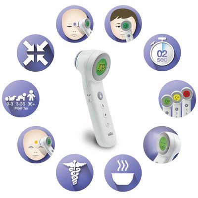 BRAUN BNT400 BLACK NO TOUCH + TOUCH Termometr bezdotykowy z Age Precision, tryb nocny