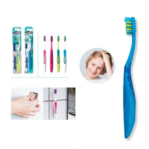 JORDAN HELLO SMILE RÓŻOWY Szczoteczka do zębów 9+, czyścik do języka