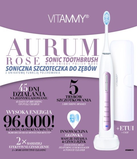 VITAMMY AURUM ROSE Szczoteczka soniczna do zębów z polerowaniem, elegancki design