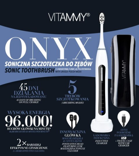 VITAMMY ONYX Szczoteczka soniczna do zębów z polerowaniem i 5 trybami, 96000 drg/min