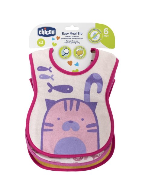 CHICCO 0M+ Śliniaczek wodoodporny, różowy, bawełna z warstwą ochronną, 3 szt.