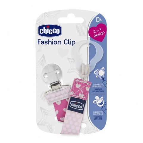 CHICCO 0M+ Tasiemka do smoczków, różowa, uniwersalna, 2w1