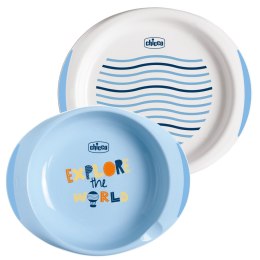 CHICCO 12M+ Zestaw 2 talerzy, niebieski, z antypoślizgową podstawą