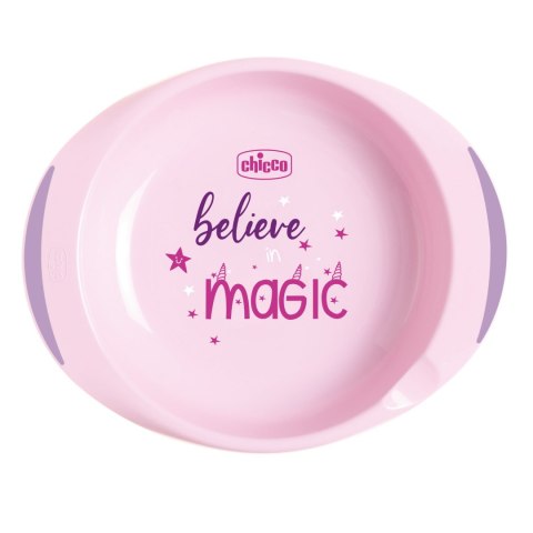 CHICCO 12M+ Zestaw 2 talerzy, różowy, z antypoślizgiem i miejscem na łyżkę