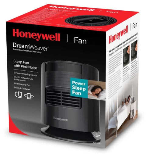 HONEYWELL HTF400E Wentylator sypialniany z różowym szumem, USB, oscylacja, timer