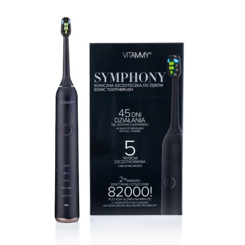 VITAMMY SYMPHONY BLACK Szczoteczka soniczna do zębów z komfortową obudową i 5 trybami