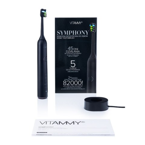 VITAMMY SYMPHONY BLACK Szczoteczka soniczna do zębów z komfortową obudową i 5 trybami