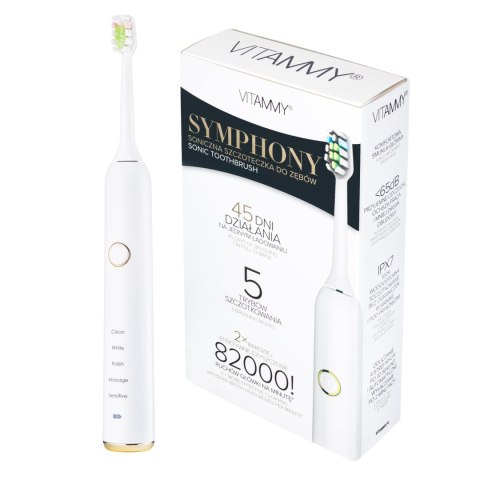 VITAMMY SYMPHONY WHITE Szczoteczka soniczna do zębów z komfortową obudową i 5 trybami