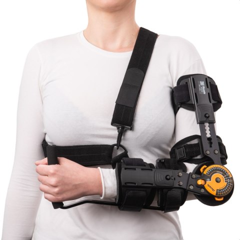 QMED ELBOW RUSH PRAWA Orteza łokcia z uchwytem i regulacją zakresu ruchu, czarna