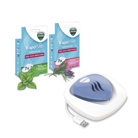 VICKS VH1800EU Bezwodny dyfuzor USB, do wkładów zapachowych, nocne podświetlenie