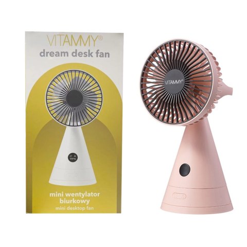 VITAMMY DREAM DESK FAN RÓŻOWY Mini wentylator biurkowy USB, 3 tryby, z lustrem i LCD