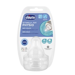 CHICCO PHYSIO 2M+ Smoczki antykolkowe silikonowe do butelki, przepływ średni, 2 szt.
