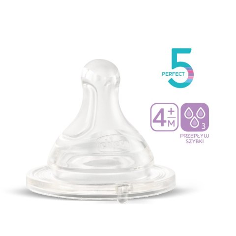 CHICCO PHYSIO 4M+ Smoczki antykolkowe silikonowe do butelki, przepływ szybki, 2 szt.