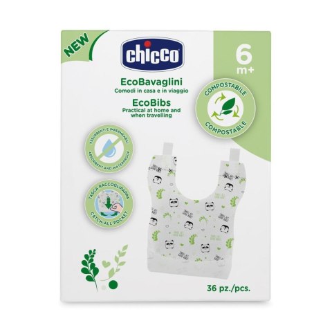 CHICCO Śliniaczki jednorazowe biodegradowalne, kompostowalne, 36 szt.