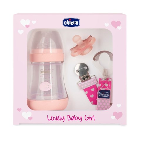 CHICCO GIRL Zestaw dla noworodka butelka antykolkowa Perfect5, smoczek mini soft, taśma