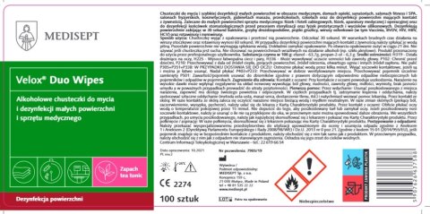 MEDISEPT VELOX DUO WIPES POJEMNIK Chusteczki do dezynfekcji powierzchni, alkoholowe