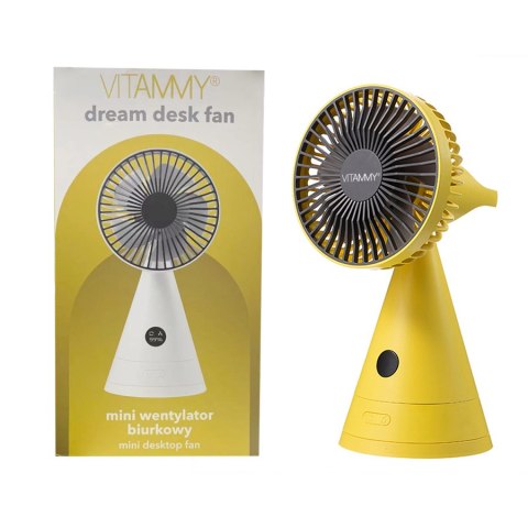 VITAMMY DREAM DESK FAN ŻÓŁTY Mini wentylator biurkowy USB, 4000 mAh
